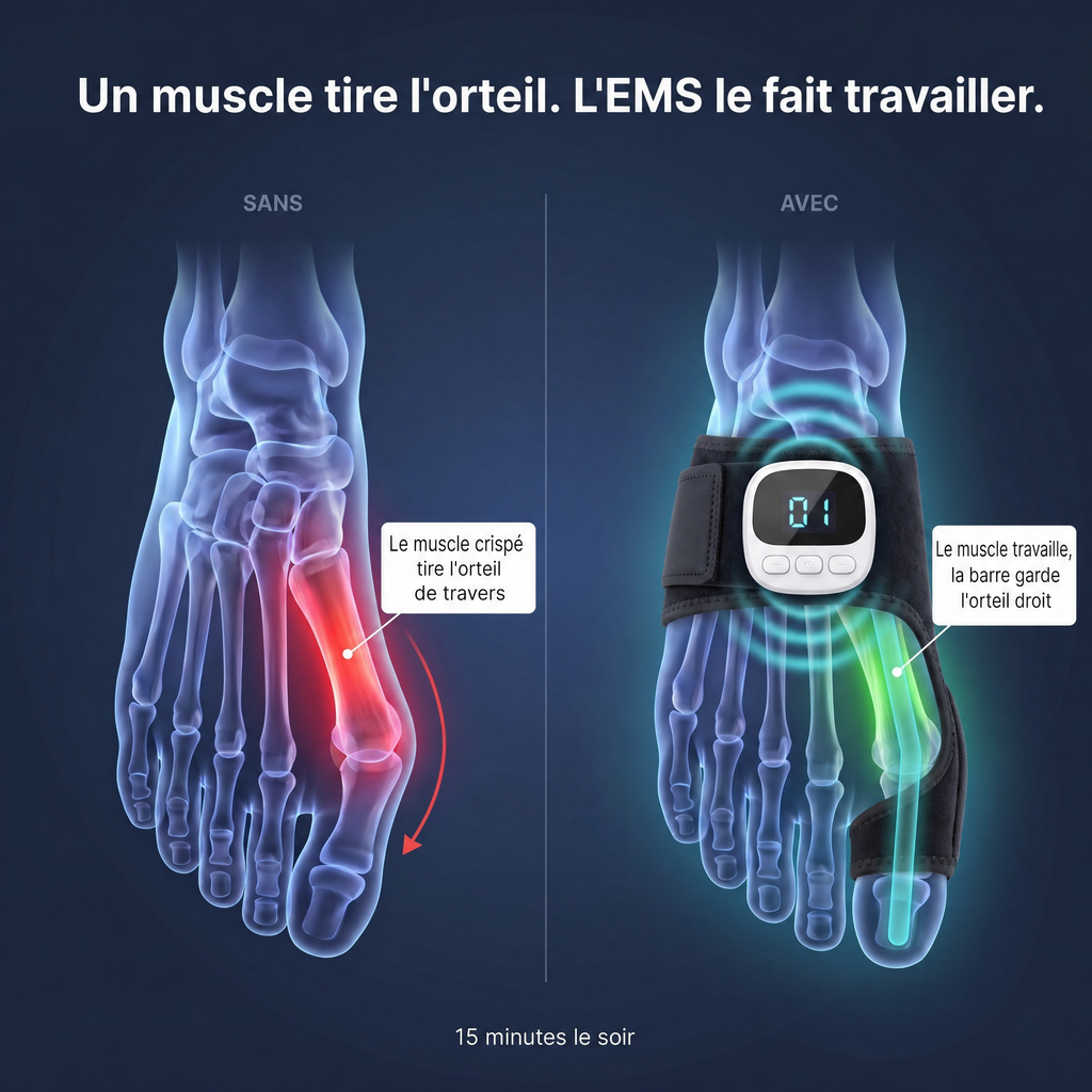 Un muscle tire l'orteil, l'EMS le fait travailler